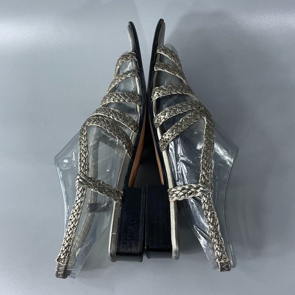 Sesto Meucci Woven Silver Metallic Leather Sandals, Size 7 1/2 - Picture 7 of 11